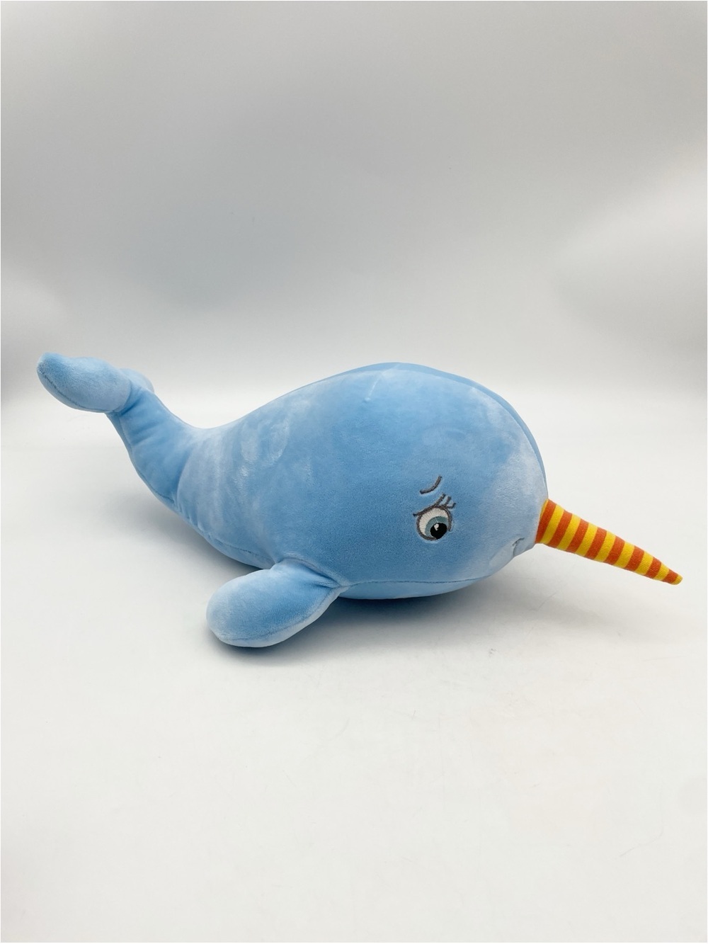 Bunnies by the Bay Blue Narwhal Plush with Yellow-Orange Striped Horn